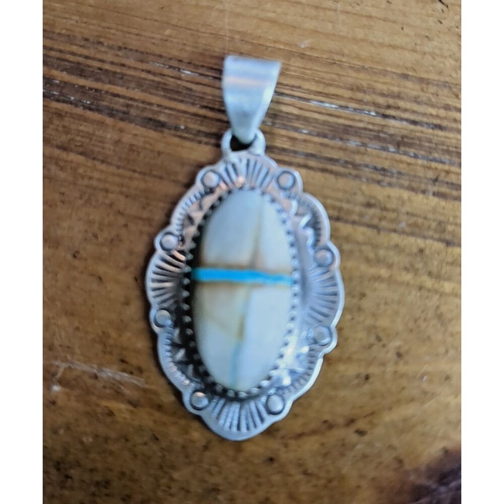 Sterling Silver Southwest Navajo Style White Buffalo Turquoise Pendant 925 -1.5 - Picture 7 of 13